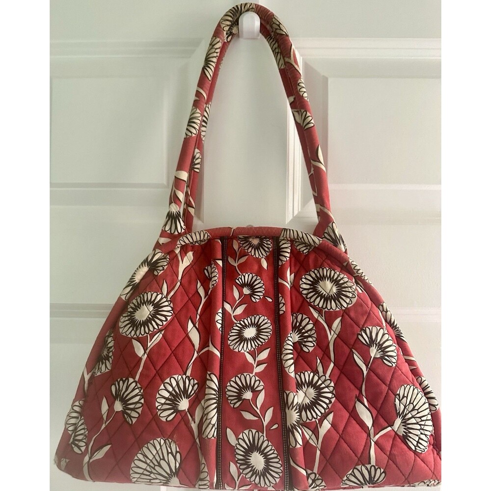 Vera Bradley Eloise Red Floral Quilted Shoulder Bag Kiss Lock Double Handles